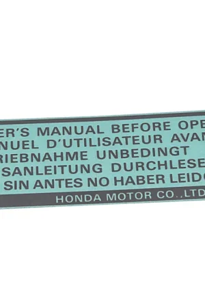 Hot Picks HO-87522ZH9000 - 87522-ZH9-000 LABEL, CAUTION (Honda Code 3684206) READ OWNER'S MANUAL BEFORE OPERATION Honda Engine Parts (HO-87522ZH9000)