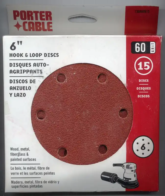 PC-736600615 - Sanding Disc, 6" Hook and Loop, 60 Grit, 15 Pack, 6 Hole Pattern Porter-Cable Tool, Porter-Cable (PC-736600615) Hot Picks