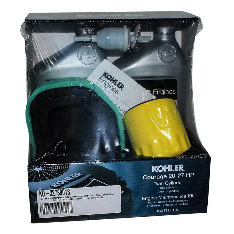 Authentic KO-3278901S - 32 789 01-S Maintenance kit for Kohler Courage Twin Cylinder Engines (includeds air filter, pre-filter, oil filter, fuel filter, spark plugs, and oil) (KO-3278901S)